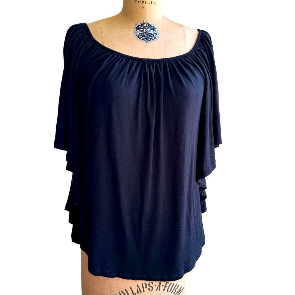 Storm black dolman butterfly sleeve draping soft rayon jersey blouse size small